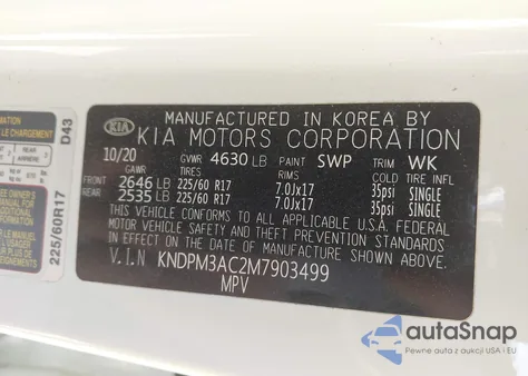 2021 Kia Sportage Lx z USA, uszkodzony, nr VIN KNDPM3AC2M7903499